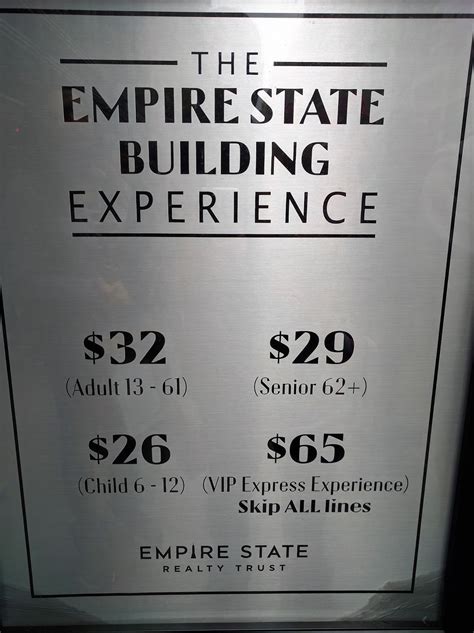 ticket price empire state building